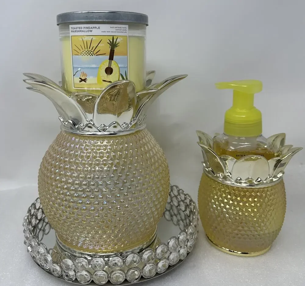 New Bath & Body Works~3 Wick Pineapple Candle Holder + Foaming Hand Soap Holder